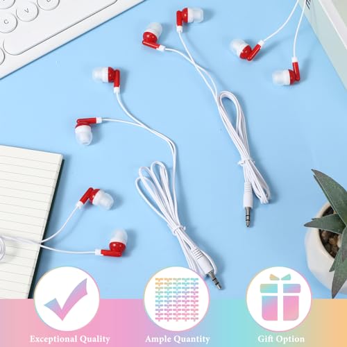 Image of 50 Pack Earbuds Wired Bulk for Classroom 3.5mm Jack, Red
