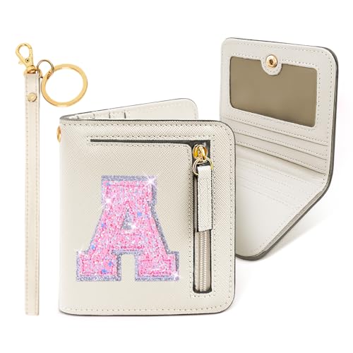 COSHAYSOO Initial RFID Wallet Small for Teen Girls Women Birthday Graduation Easter Gift Preppy Trendy Cute Girly Stuff Travel Daily Necessities Bifold Thin Change Letter Purse Cream A