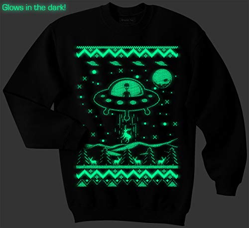 UFO Ugly Christmas Sweater (Sweatshirt), Alien, Spaceship, NASA, Holiday, Glow in The Dark2