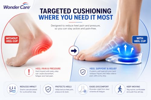 Image of Wonder Care Silicone Gel Heel Cushion & Heel Socks For Heel Pain Relief Women And Men | Plantar Fascitis Heel Sock Pad| Achillies Heel Support| Cushion Heel Inserts (Transparent, 4 Pair-Small)
