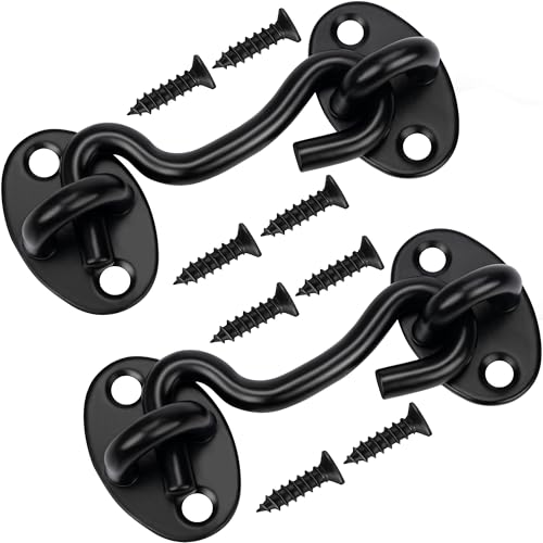Image of Rainspire (2 Pack) 3 Inch Privacy Hook and Eye Latch for Barn Door, Stainless Steel Gate Latch Barn Door Lock Cabin Hooks for Gate Shutters Window Slide Barn Shed Cabinet Bathroom, Black