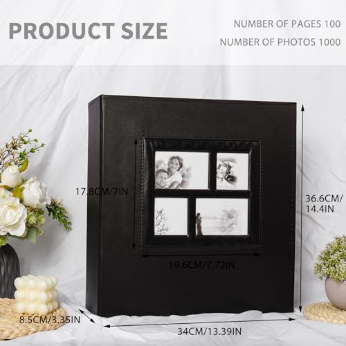 RECUTMS Photo Album 4x6 1000 Pockets Photos, Extra Large Capacity Family Wedding Picture Albums Holds 1000 Horizontal and Vertical Photos (Black)