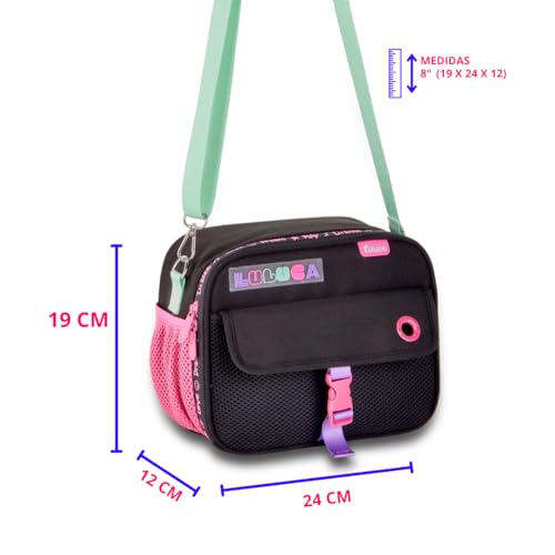 Kit Mochila Luluca Costas Escolar Juvenil Infantil Lancheira E Estojo Chaveiro (PRETO)