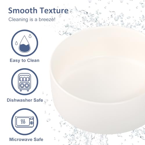 Hundenapf aus Keramik für Mittelgroße und Große Hunde - Schwerer, Tiefer Fressnapf für Futter oder Wasser - 1800 ml - Weiß