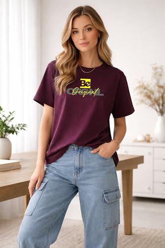 Image of London Hills Women's Loose Fit Printed Cotton T-Shirt Pack of 2 | Casual Round Neck Half Sleeve Graphic Tee | Breathable Summer Top for College, Travel & Outing