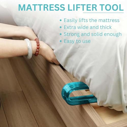 Image of Seseno [2 pcs set Mattress Lifter Tool - Bed Sheet Tucker & Mattress Elevator for Easy Bed Making, Durable and Ergonomic Handle, Back Pain Relief, Heavy Duty Durable Design (Blue)