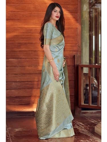 Image of Flosive Women's Kanjivaram Silk Saree With Beautiful Blouse With Zari Border