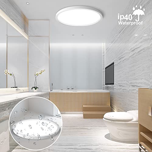 9 inch LED Flush Mount Ceiling Light Fixture, 5000K Daylight White 18W Flat Modern Ceiling Lighting, 1800LM Ceiling Lamp for Bathroom Porch, Kitchen, Bedroom, Living Room, Hallway