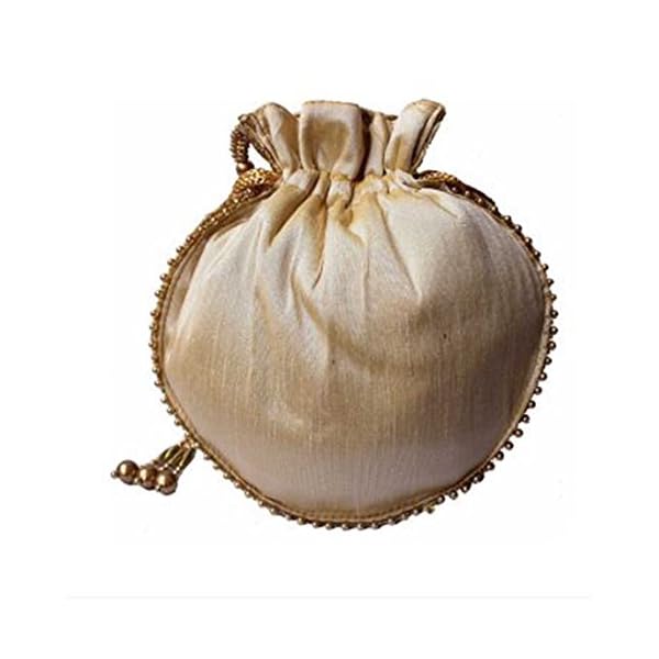 DMS RETAIL Multi Colred Floral Embroidered Silk Potli Bag Ethnic Clutch Batwa Bag With Metal Beadwork And Pearl Drawstings Clutch Hand Bag Purse For Women And Girls - Image 5