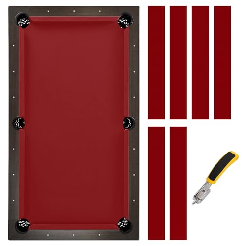 iEsstros 8ft Pool Table Felt Red for Billiard Table Cloth with 6 Pcs Cloth Strips and Staple Remover Pool Table Felt Replacement Kit Parts