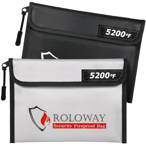Image of ROLOWAY Fireproof Bag (9.6 x 6.6 inches) 5200℉ Heat Insulated, Fireproof Money Bag with Zipper for Cash (2-Pack)