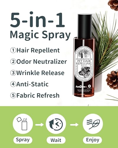 FurGone by Seedshub Pet Hair Repelling Spray, Odor Neutralizer | Anti-Static Wrinkle Release Pet-Friendly Sprays for Clothing and More, Pine Nut Scent, Up to 1400 Sprays, 3.38oz (2 Travel Pack)