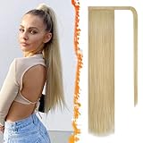 BARSDAR 26 inch Ponytail Extension Long Straight Wrap Around Clip in Synthetic Fiber Hair for Women - Light Blonde mix Bleach Blonde Evenly
