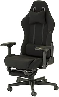 Wisteriaゲーミングチェア ファブリック オットマン付 デスクチェア (ブラック, 標準シリンダー)
