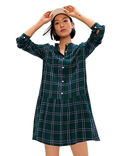Gap Womens Long Sleeve Plaid Casual Dress, Green Plaid, X-Small Petite Us #TOP7