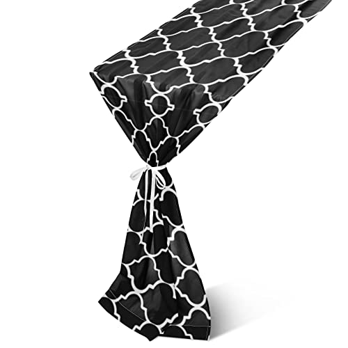 Seamless Black Moroccan Tiles with White Lines Traditional Elements 13 X 70 Rectangle Table Runner Long Tablecloth Placemat for Party Home Decor Indoor Outdoor Office Kitchen Dining Wedding