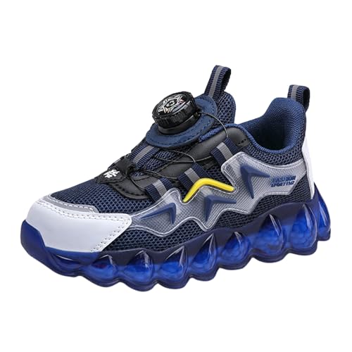 Sneaker Kids Summer And Autumn Mesh Breathable Rotating Buckle Adjustable Shoelaces Medium And Large Children's Casual Sports Shoes Höhe Sneaker Junge (Dark Blue, 33 Big Kids)
