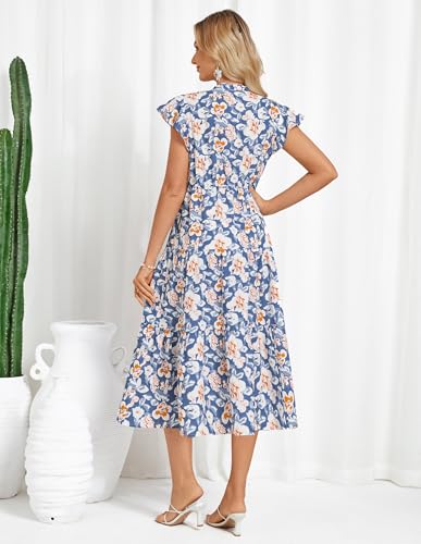 GRACE KARIN Womens Summer Floral Midi Dresses Short Sleeve Beach Wedding Guest Dress Drawstring Long Flowy Dress with Pockets3