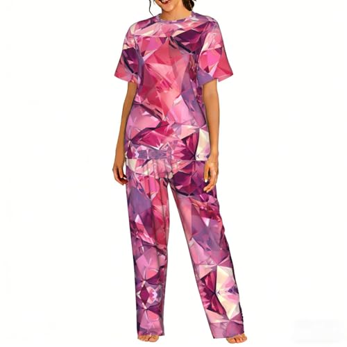 Pyjama doux pour femme avec motif diamant rouge ensemble de nuit confortable