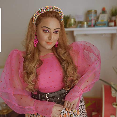 Rhinestone Headbands For Women Bling Jewelled Rainbow Crystal Beaded Padded Headband Baroque Bedazzled Hairband Fashion Velvet Wide Hair Hoop Accessorires For Wedding Party (Bar Rhinestone Headband) #TOP1