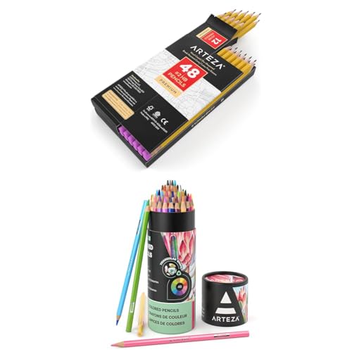 Lápices ARTEZA HB #2, Pack de 48 y lápices de color 48 colores