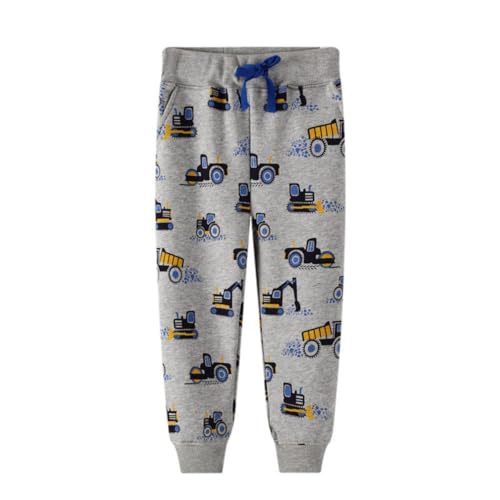 Irsutey Toddler Boys Girls Cute Excavator Print Sports Pants Cotton Drawstring Casual Pants with Pockets