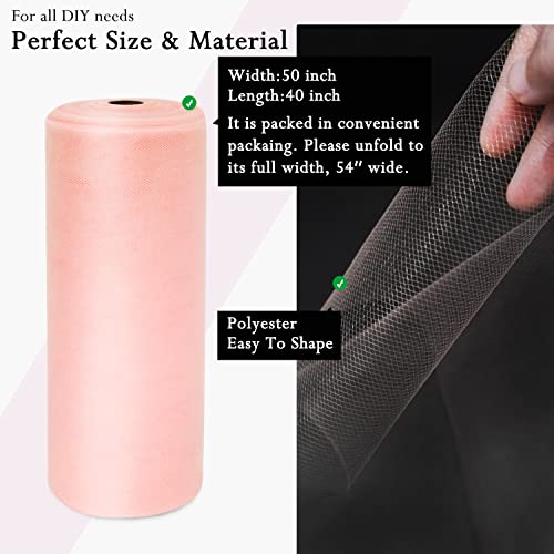 Image of Blush Tulle Fabric Rolls 54 Inch by 40 Yards Tulle Bolt Spool for Wedding Decorations DIY Tutu Baby Shower Table Skirt Ceiling Decor Birthday Party Craft Supplies