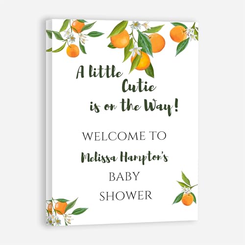 Personalized A Little Cutie Is On The Way Baby Shower Welcome Sign, Citrus, Orange Poster