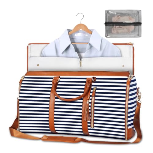 Suit Carrier Garment Travel Bag Rolling, Foldable Convertible Travel Garment Bag, Carry on Garment Duffel Bag Women Men (Stripe 01)