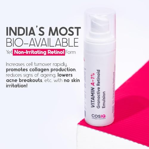 Image of Cos-IQ 1% Vitamin A Granactive Retinoid Emulsion Face Serum | Vit-A Anti Ageing Night Cream Serum for Wrinkles, Fine Lines & Acne | For Women & Men | 30ml