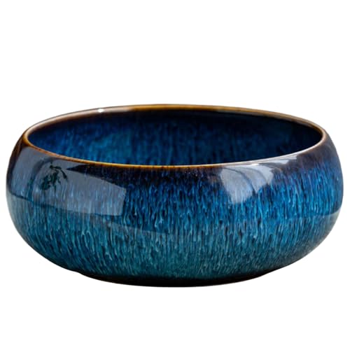 Uanqfegy Fioriera in ceramica con ciotola di loto, senza foro di drenaggio, vaso per piante acquatiche per coltura, bonsai, piante grasse, decorazioni per la casa (blu)