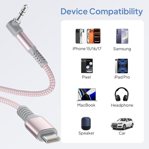 Elebase iPhone 17 Aux Cable 4FT,USB C to Right Angle 3.5MM Audio Adapter by Elebase - Image 6