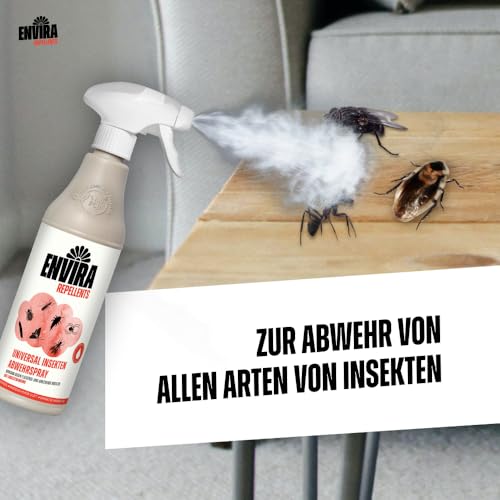 Envira Universal Insektenspray 500 ml - Ungezieferspray gegen Insekten in der Wohnung - Abwehrspray gegen Silberfische, Trauermücken, Fruchtfliegen, Kakerlaken, etc - Dezenter Zitrusduft, geruchsarm