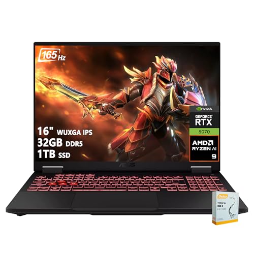 Image of ASUS TUF Gaming A16 Gaming Laptop | 16" WUXGA IPS 165Hz | AMD 8-Core Ryzen 9 270 | 32GB DDR5 1TB SSD | NVIDIA GeForce RTX 5070 (798 AI Tops) | Backlit Keyboard USB 4 Win11 w/DLCA Accessory