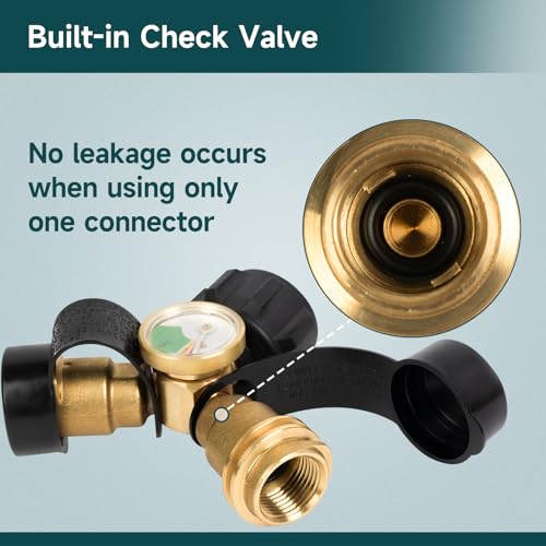 GASPRO Propane Splitter with Gauge, Propane Tank Splitter 2 Way for 5-20LB, Perfect for Heaters, Camping Stoves, BBQ Grills, Gas Burners and More - Thumbnail 5