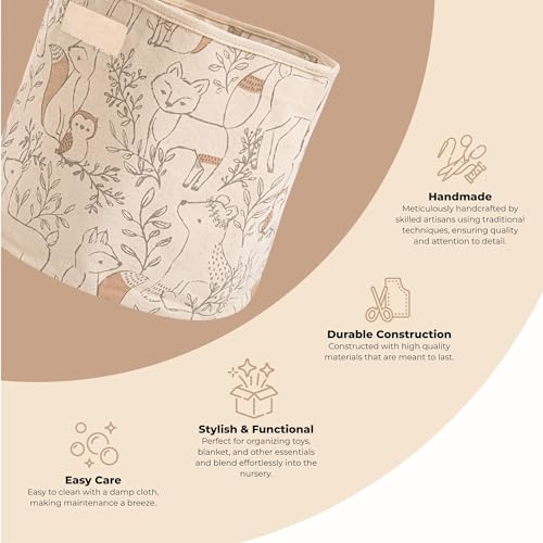 Crane Baby Fabric Round Nursery Storage Basket, Toy Storage, Woodland Nursery Decor, 13"x12", Toy Basket, Baby Storage Organizer, Toy Organizers and Storage Bins, Baby Organizers and Storage, Toy Bins - Image 3