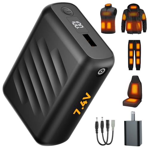 RIAFOX DC Output 7.4V 20000mAh USB Output 5V2A Battery Pack for Heated Clothing Women Men Jacket Coat Camping Chair Portable Charger for Wulcea Clothing with Patterns Block Included