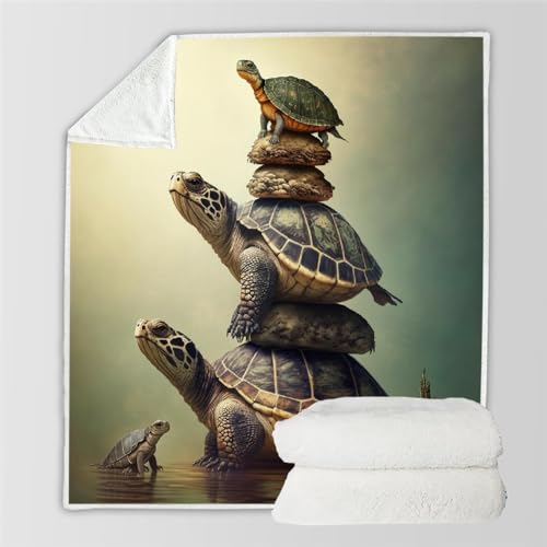 RFFLUX 3D Schildkröte Kuscheldecke 100x130 cm Microfaser Flanell Decke Schildkröte Wohndecke Sommer Leichte Weiche Winter Warme Blanket Tagesdecke Sofadecke Couchdecke（Stil 39-8）