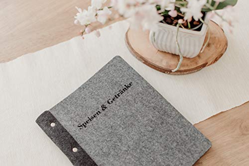 IL SETTE - Speisekarte aus Filz für Restaurants, Cafés, Bars & sonstige Gastronomiebetriebe - zweifarbige Menükarte mit “Speisen&Getränke”-Gravur - DIN A4 Filzmappe mit 10 Folien für 20 Seiten (Grau) Cover
