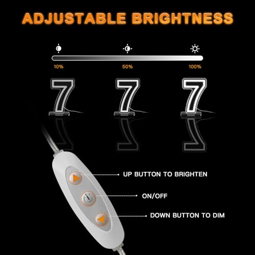 Image of YALLOVE Neon Sign Number 7, 9.8 inches Height USB Powered Night Light-up Numbers for Birthdays Decor, Party Anniversary, Cafe Bar Decor (Small)