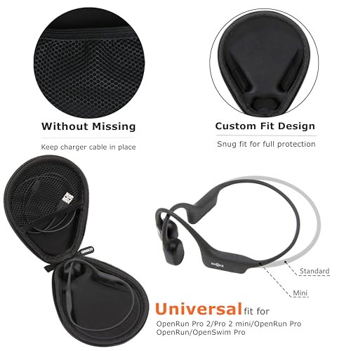 Ginsco Universal Bone Conduction Headphone Case Compatible with SHOKZ New OpenRun Pro 2/Pro 2 Mini/OpenRun/OpenSwim Open-Ear Sport Headphones, Compatible with MRYTKY/BAICLUD/CXK/Ogogrs etc (Black)