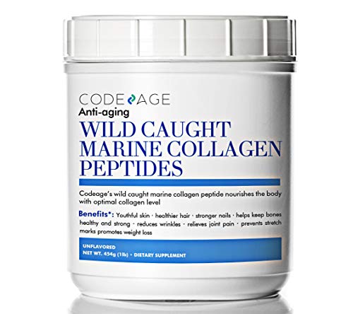 Codeage Marine Collagen Powder - Wild-Caught Hydrolyzed Fish Collagen Peptides - Type 1 & 3 Collagen Protein Supplement - Amino Acids for Skin, Hair, Nails - Paleo Friendly, Non-GMO, 15.87 Ounces