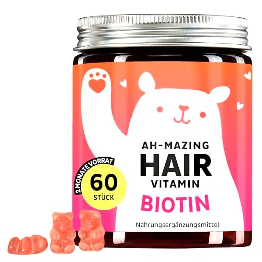 Biotin Gummies Ah-mazing Hair Vitamins für Haare, Haut und Nägel – 5000 µg Biotin, Zink, Vitamine B6, C, E, Folsäure & Jod – 60 Stück (2-Monatsvorrat), Vegan, Bears with Benefits