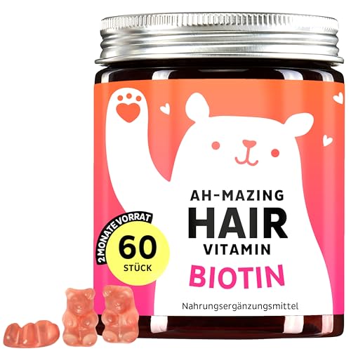 Biotin Gummies Ah-mazing Hair Vitamins für Haare Haut und Nägel 5000g Biotin Zink Vitamine B6 C E Folsäure & Jod 60 Stück (2-Monatsvorrat) Vegan Bears with Benefits