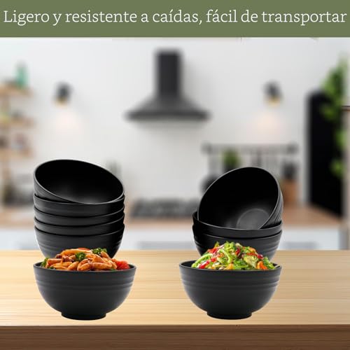 Miniatura 5 de Alwaiiz 8 Piezas Tazones De Cereales De Plástico, No Fácil De Romper, Cuenco De Desayuno, Cuenco De Plástico Para Cereales, Ensaladas Y Sopas De Fideos De Arroz, Negro