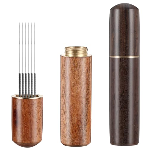 Guduling 2pcs Coffee Needle Distributor, 6 Needles 0.3mm Espresso Whisk Tool, Coffee Distribution Tool, Espressos Stirrer Tools With Natural Wood Handle for Baristas And Home Brewing Enthusiasts