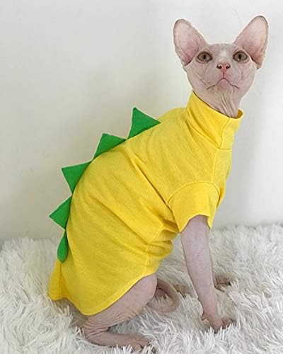 Miniatura 3 de Sphynx - Ropa para gatos sin pelo con diseño de dinosaurio, lindas camisas de algodón transpirable para verano, disfraz de gato, ropa para mascotas,
