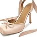 CEFISOP Satin Ballerina Heels for Women Closed Square Toe Bow Knot Ballet Heel Strappy Lace Up Backless Pumps Shoe Casual Mary Jane Stiletto Slingback Shoes Champagne