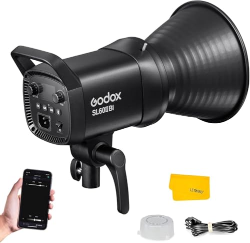 Godox SL60IIBi Bi-Color LED Video Light 75W, 2800K-6500K, CRI96+ TLCI97+, 25100Lux@1m, Bowens Mount LED Continuous Output Light w/11 FX Effects, APP/2.4G Wireless Control, Dimmiable Brightness