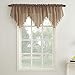 No. 918 Erica Crushed Texture Sheer Voile Beaded Ascot Rod Pocket Curtain Valance, 51" x 24", Taupe